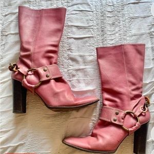 Vintage ANNA SUI Pink heels buckle boots size 8.5.